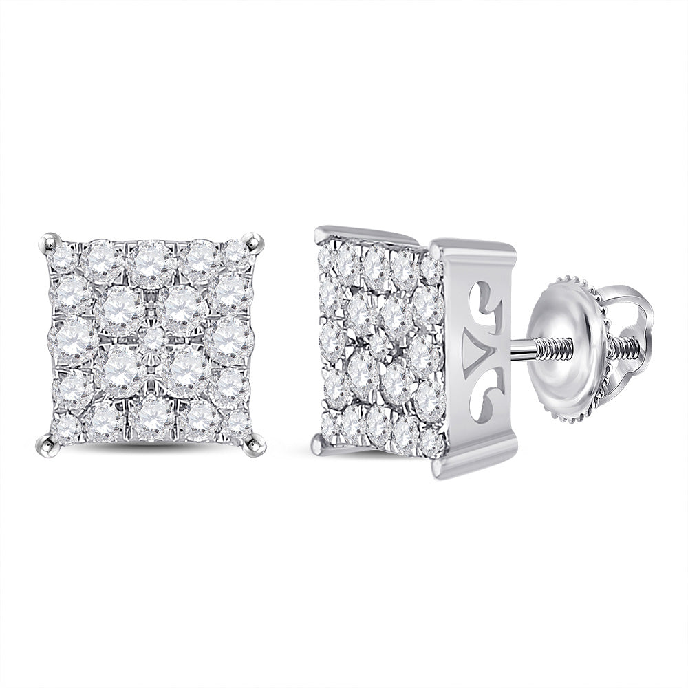 10K White Or Yellow Gold Womens Round Diamond Square Earrings