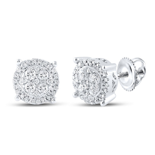 10K White Or Yellow Gold Womens Round Diamond Cluster Earrings