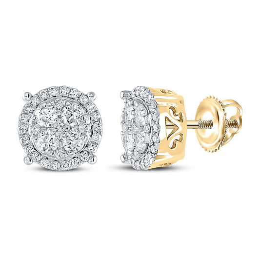 10K Yellow Gold Womens Round Diamond Circle Cluster Earrings 3/4 Cttw