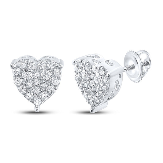 10K White Or Yellow Gold Womens Round Diamond Heart Earrings