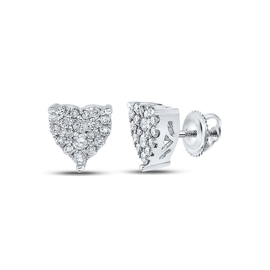 10K White Gold Womens Round Diamond Heart Earrings 1/4 Cttw