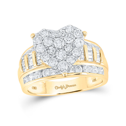 10K Yellow Gold Round Diamond Heart Bridal Wedding Engagement Ring 2 Cttw, Womens Size: 5-10
