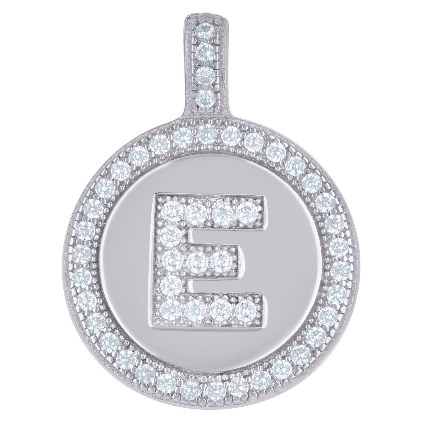 Sterling Silver Unisex Cubic-Zirconia Initial Alphabet Disc Pendant Charm