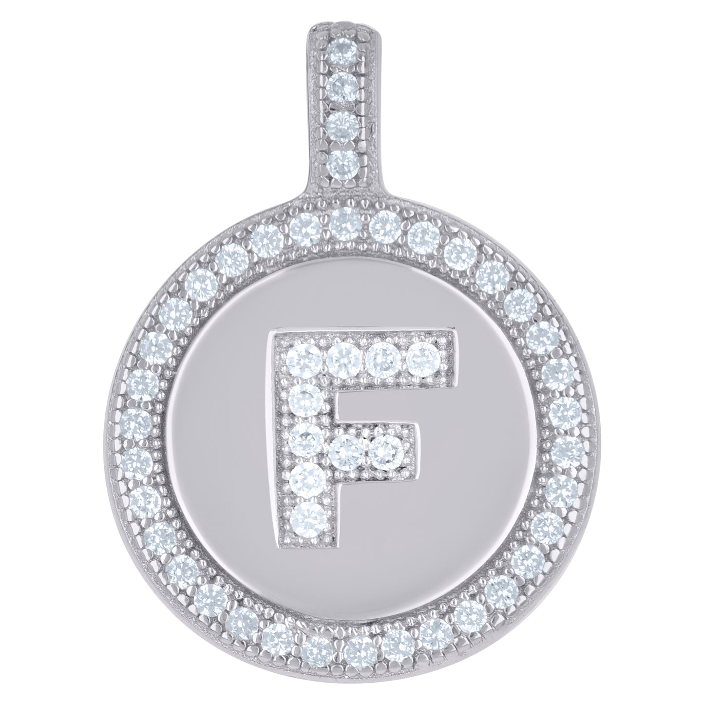 Sterling Silver Unisex Cubic-Zirconia Initial Alphabet Disc Pendant Charm