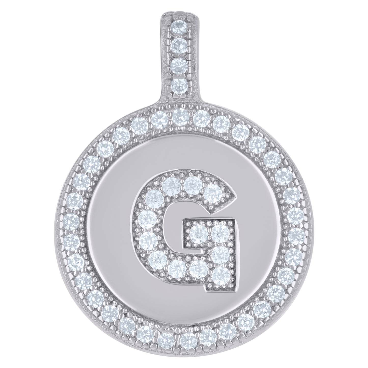 Sterling Silver Unisex Cubic-Zirconia Initial Alphabet Disc Pendant Charm