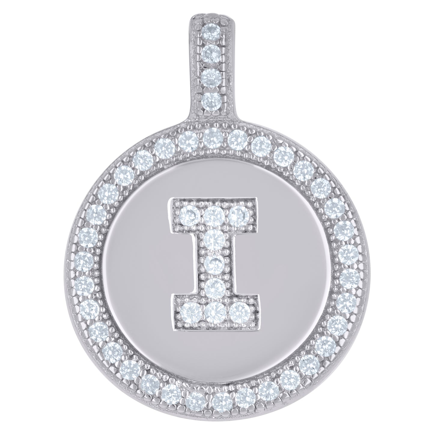 Sterling Silver Unisex Cubic-Zirconia Initial Alphabet Disc Pendant Charm