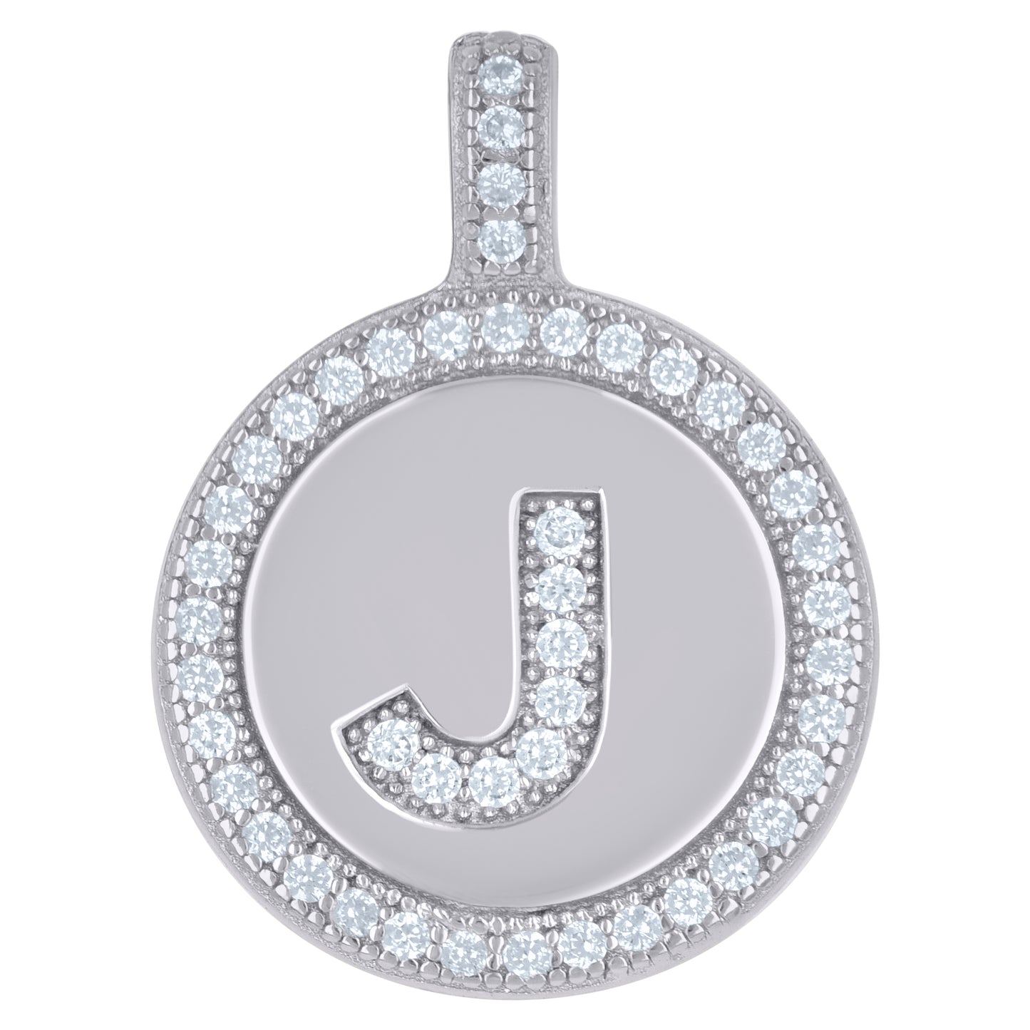 Sterling Silver Unisex Cubic-Zirconia Initial Alphabet Disc Pendant Charm