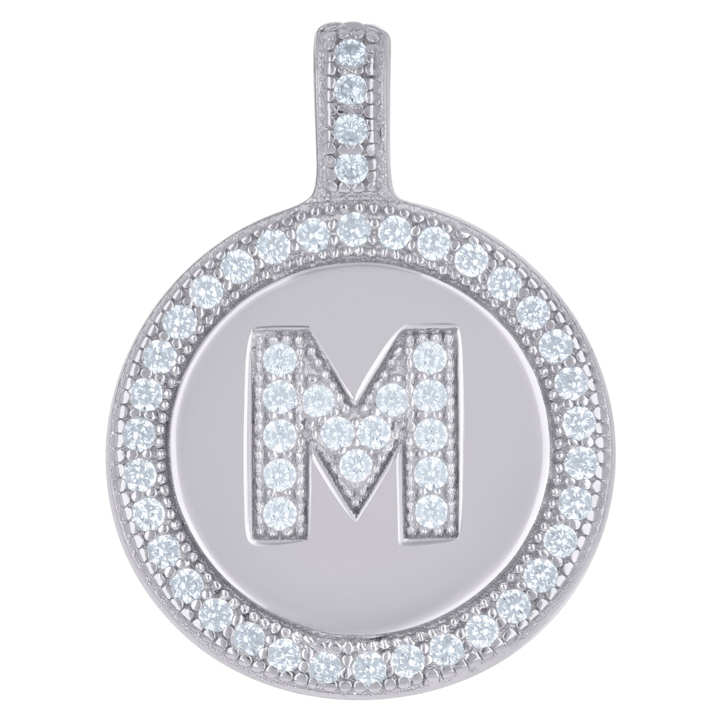Sterling Silver Unisex Cubic-Zirconia Initial Alphabet Disc Pendant Charm