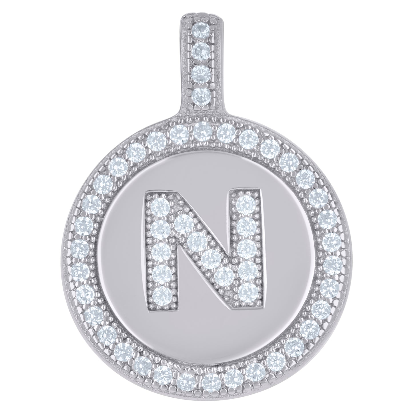 Sterling Silver Unisex Cubic-Zirconia Initial Alphabet Disc Pendant Charm