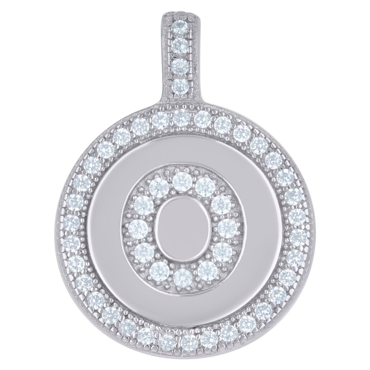 Sterling Silver Unisex Cubic-Zirconia Initial Alphabet Disc Pendant Charm
