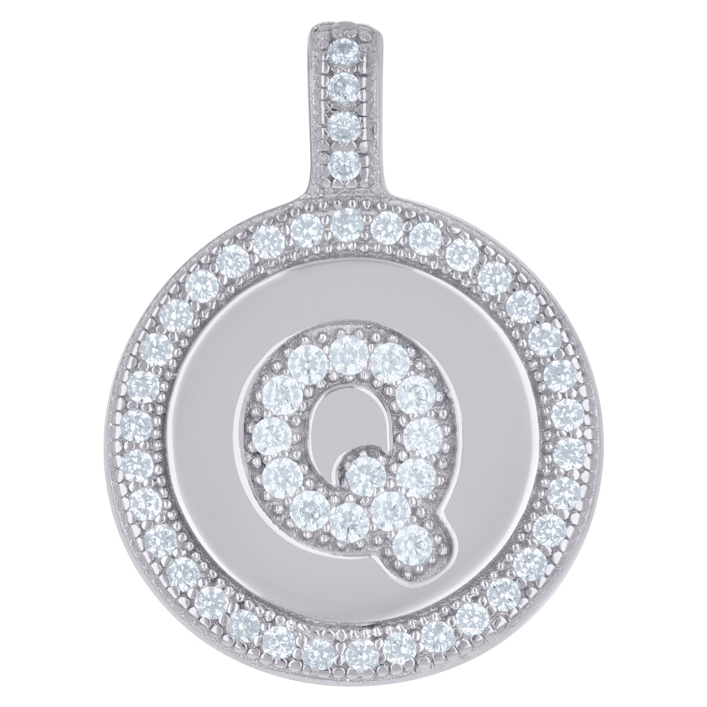 Sterling Silver Unisex Cubic-Zirconia Initial Alphabet Disc Pendant Charm