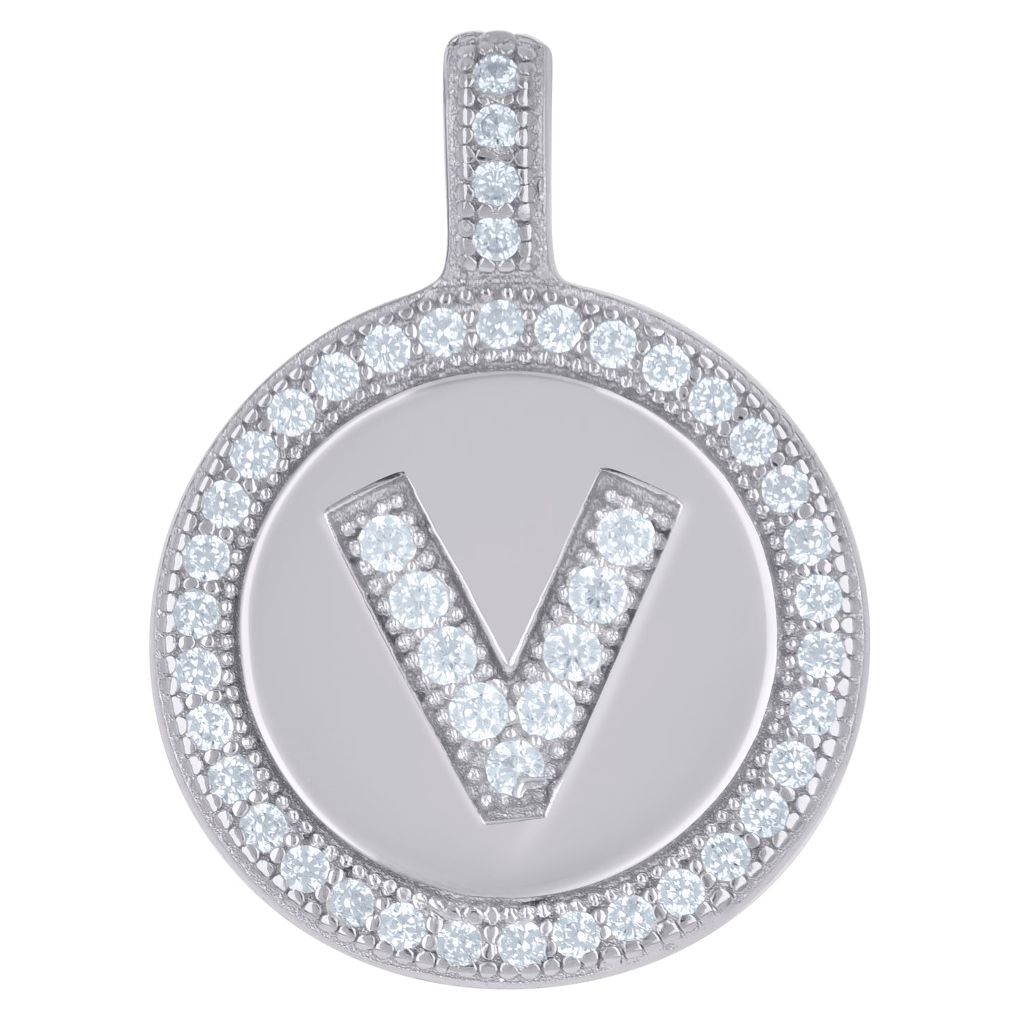 Sterling Silver Unisex Cubic-Zirconia Initial Alphabet Disc Pendant Charm