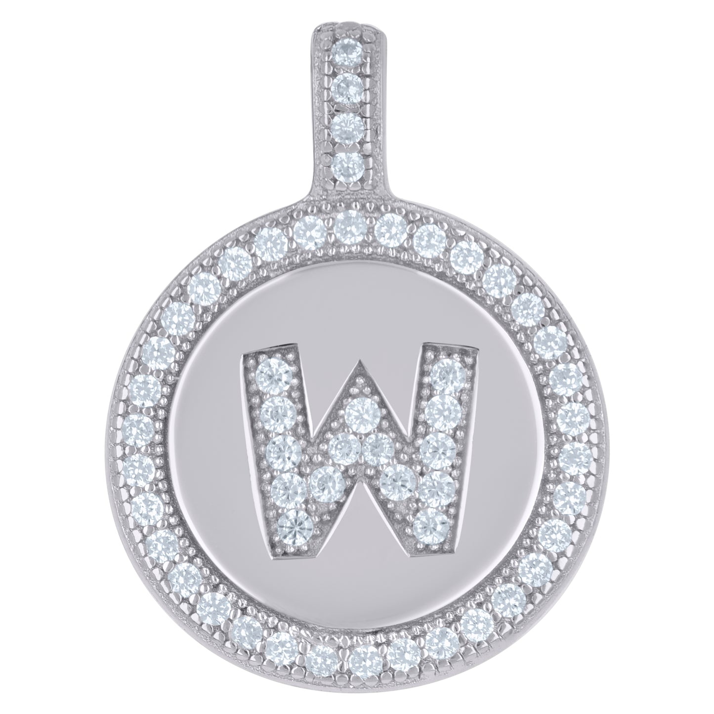 Sterling Silver Unisex Cubic-Zirconia Initial Alphabet Disc Pendant Charm