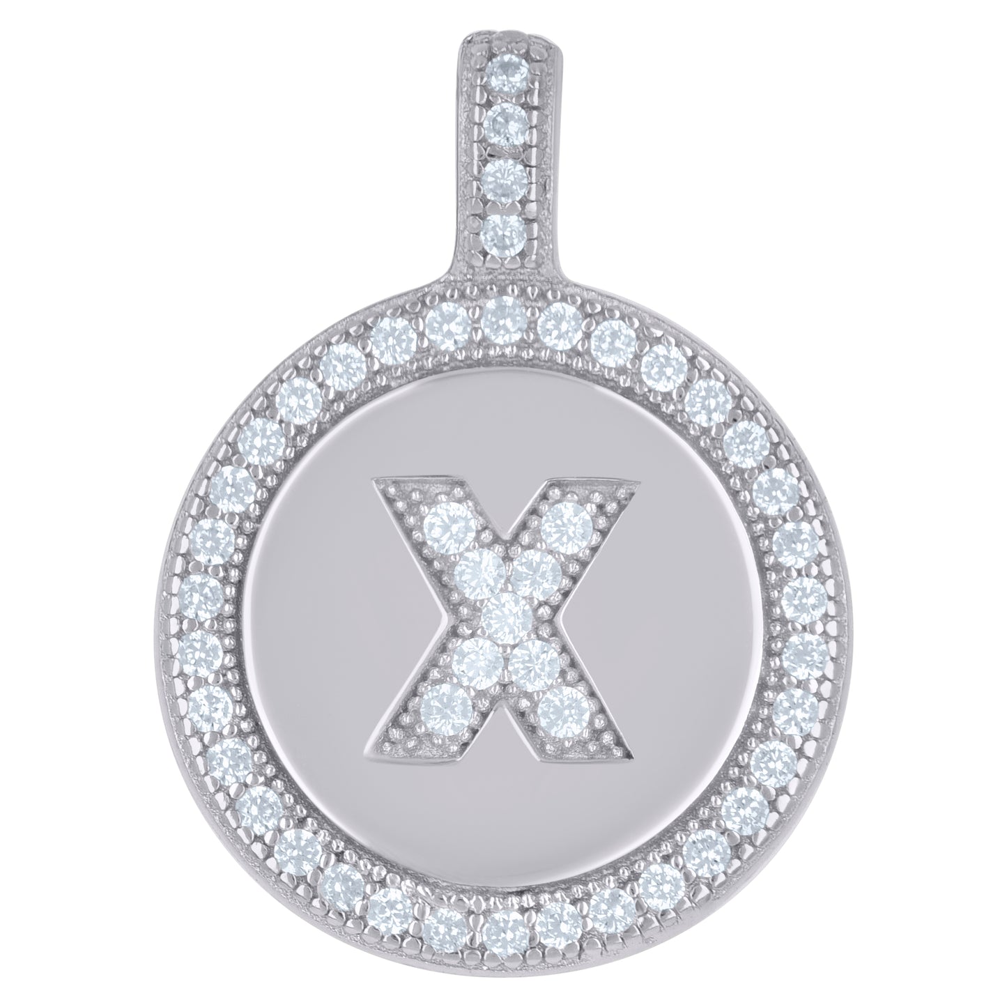 Sterling Silver Unisex Cubic-Zirconia Initial Alphabet Disc Pendant Charm