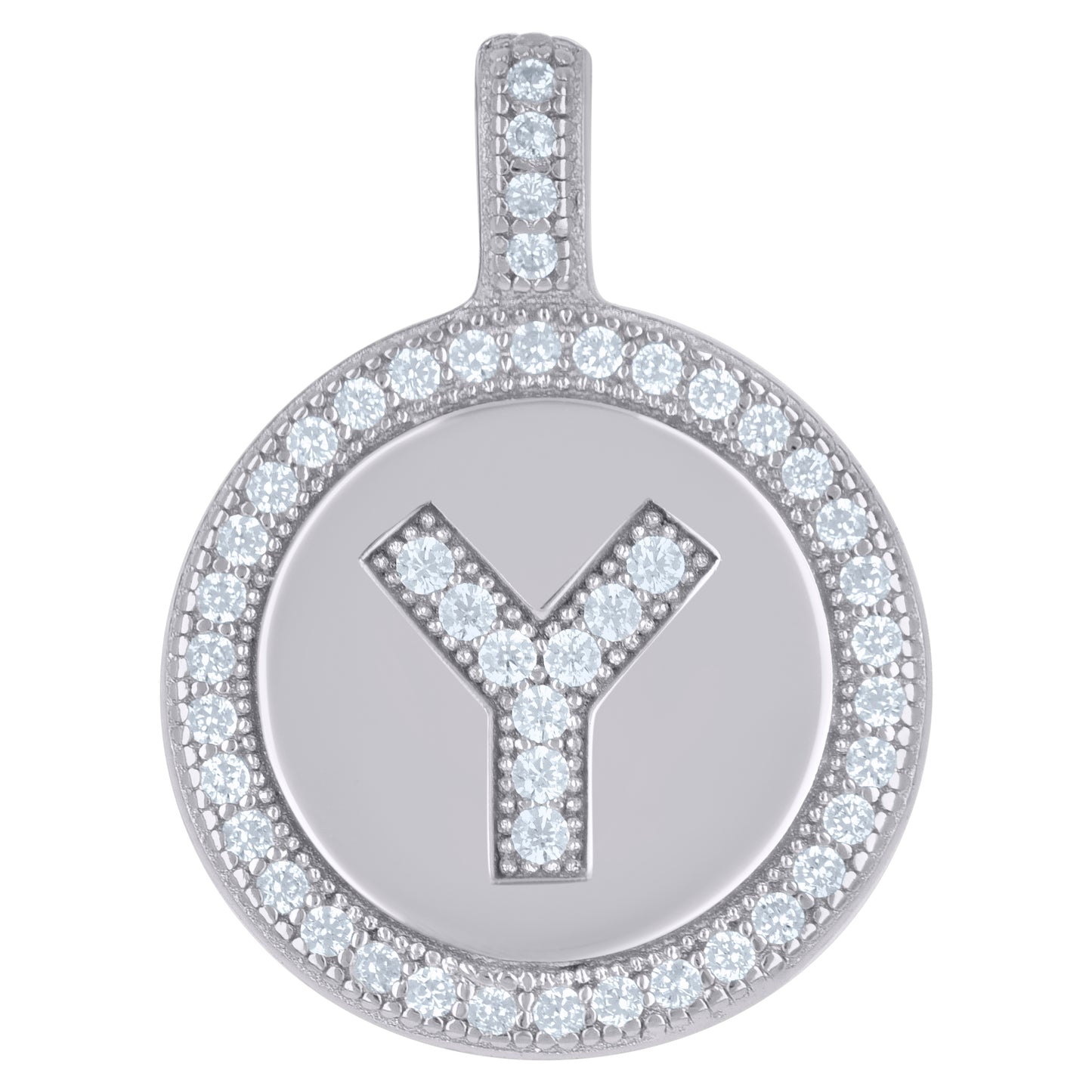 Sterling Silver Unisex Cubic-Zirconia Initial Alphabet Disc Pendant Charm