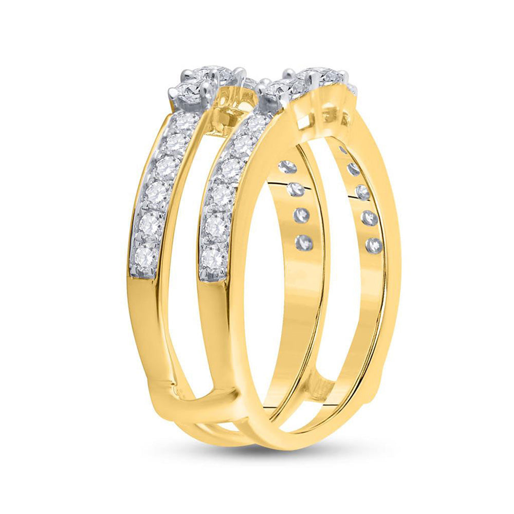 14K Yellow Gold Womens Round Diamond Wedding Wrap Ring Guard Enhancer 1 Cttw, Womens Size: 5-10