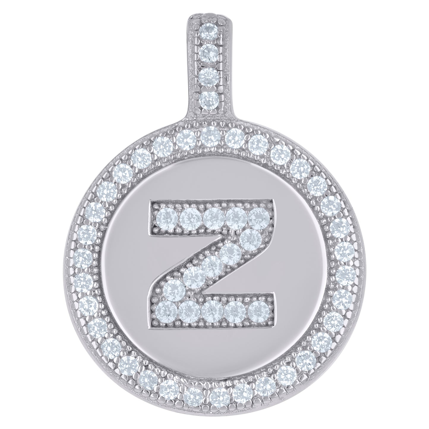 Sterling Silver Unisex Cubic-Zirconia Initial Alphabet Disc Pendant Charm