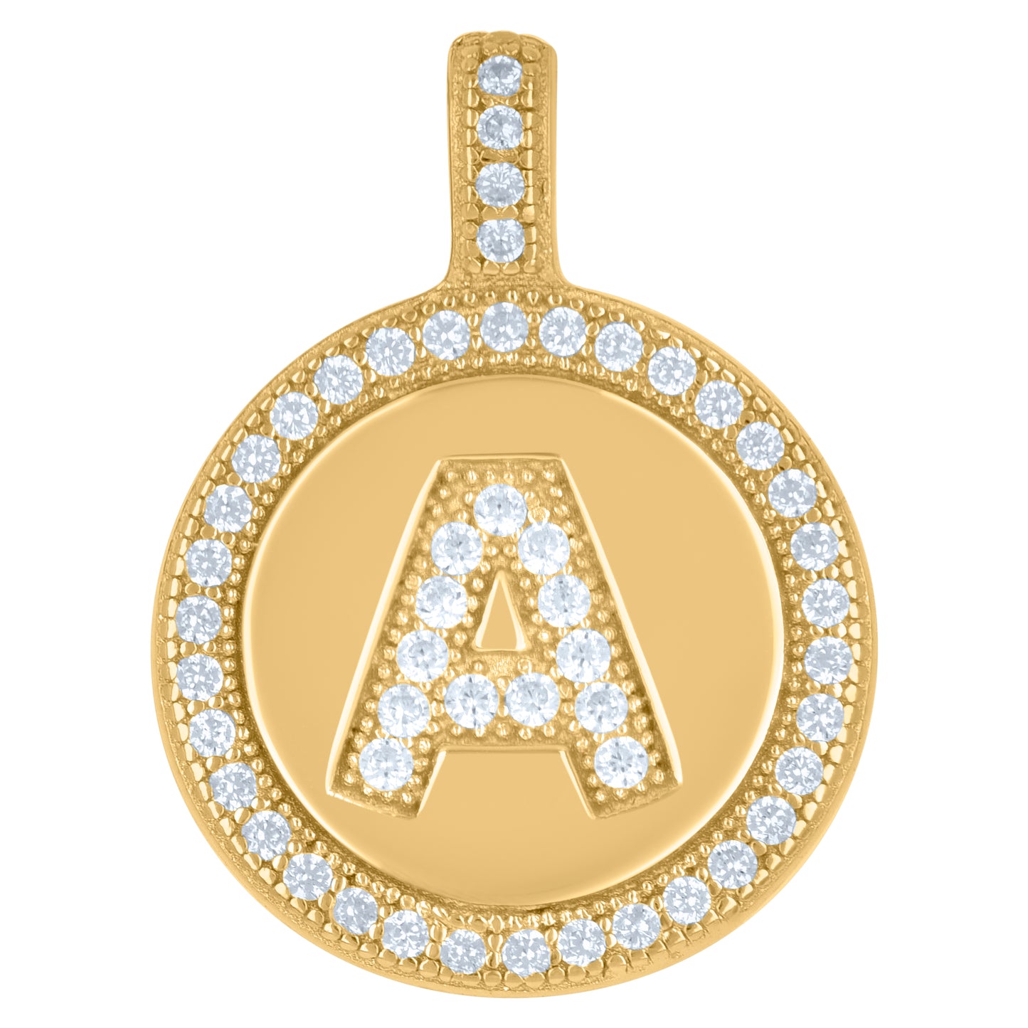 Sterling Silver Unisex Cubic-Zirconia Initial Alphabet Disc Pendant Charm