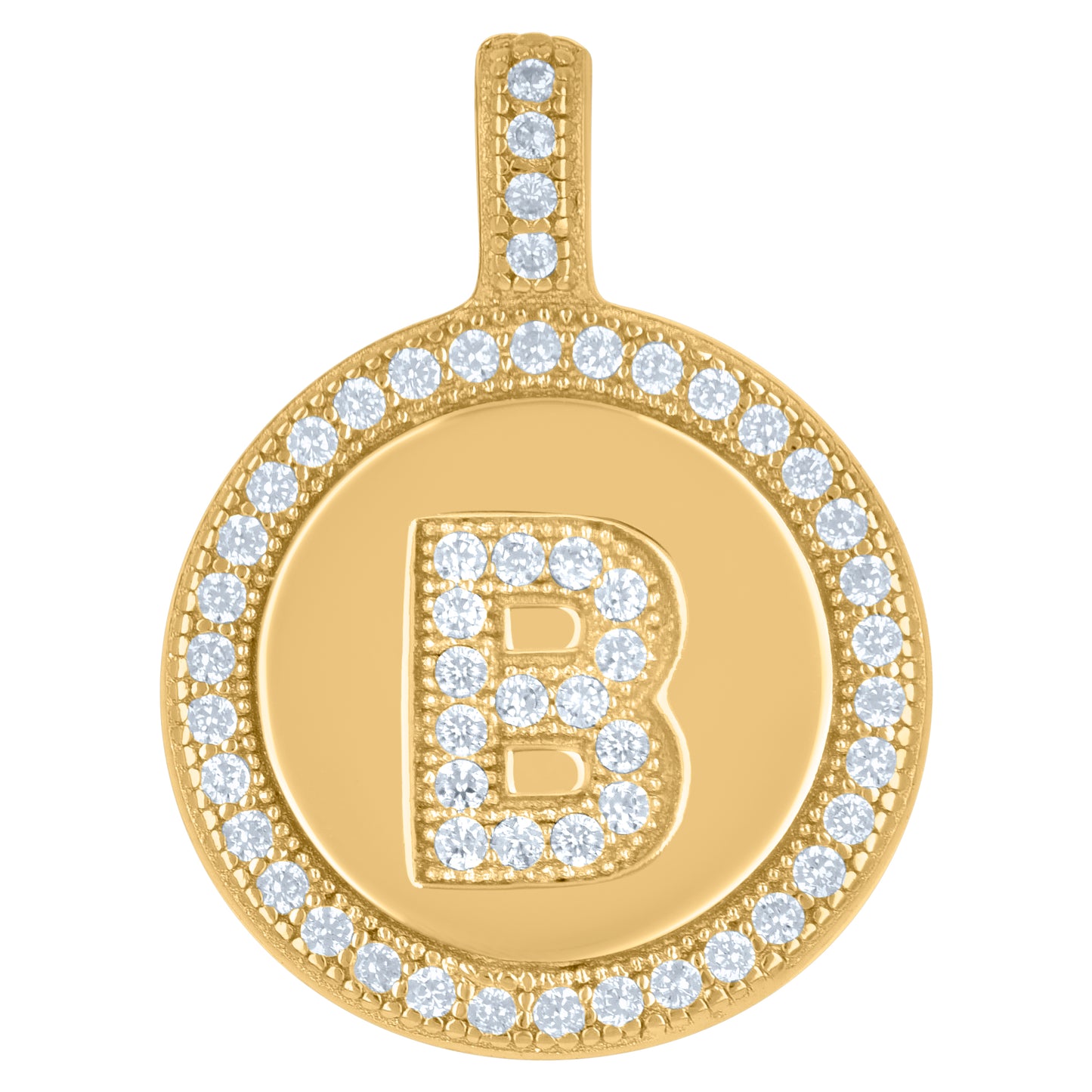 Sterling Silver Unisex Cubic-Zirconia Initial Alphabet Disc Pendant Charm
