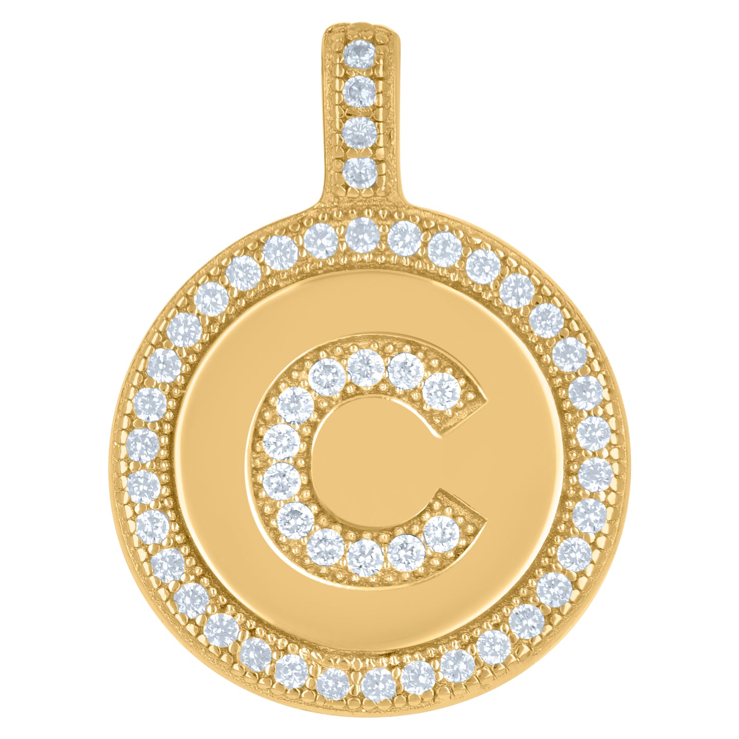 Sterling Silver Unisex Cubic-Zirconia Initial Alphabet Disc Pendant Charm