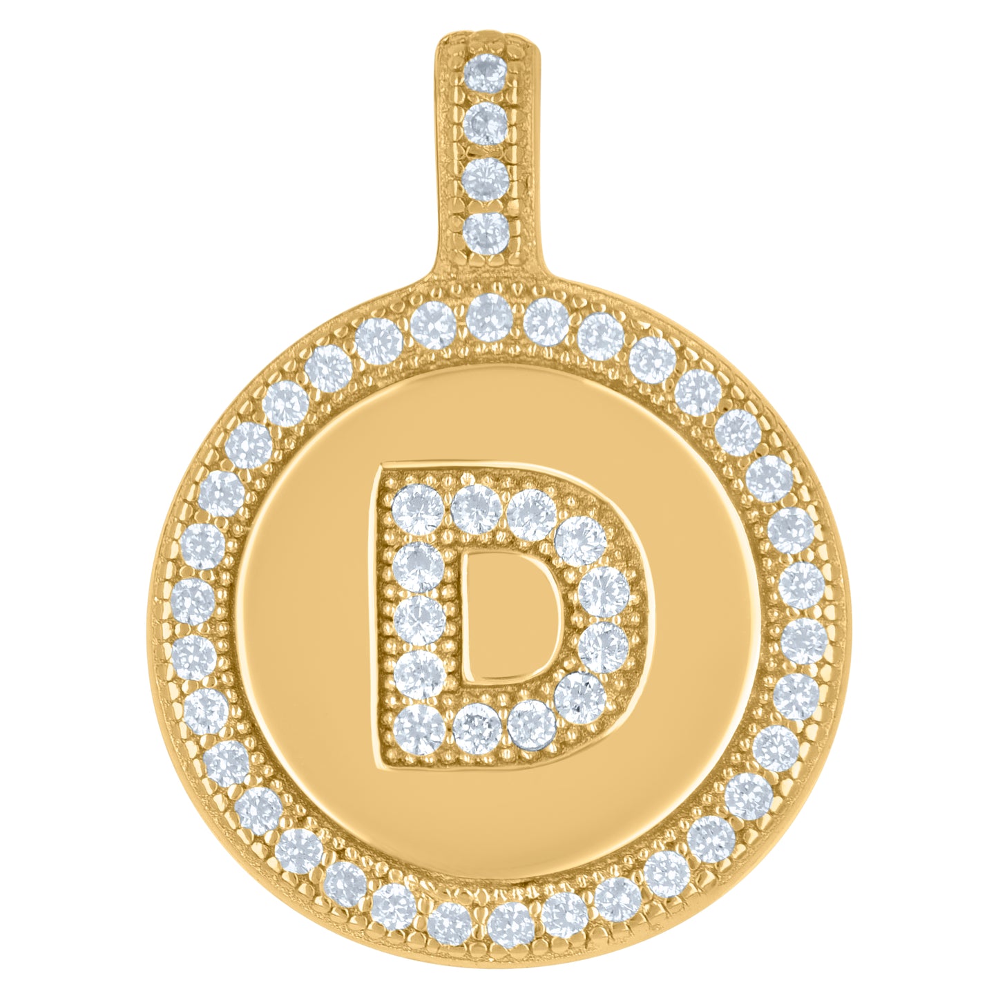 Sterling Silver Unisex Cubic-Zirconia Initial Alphabet Disc Pendant Charm