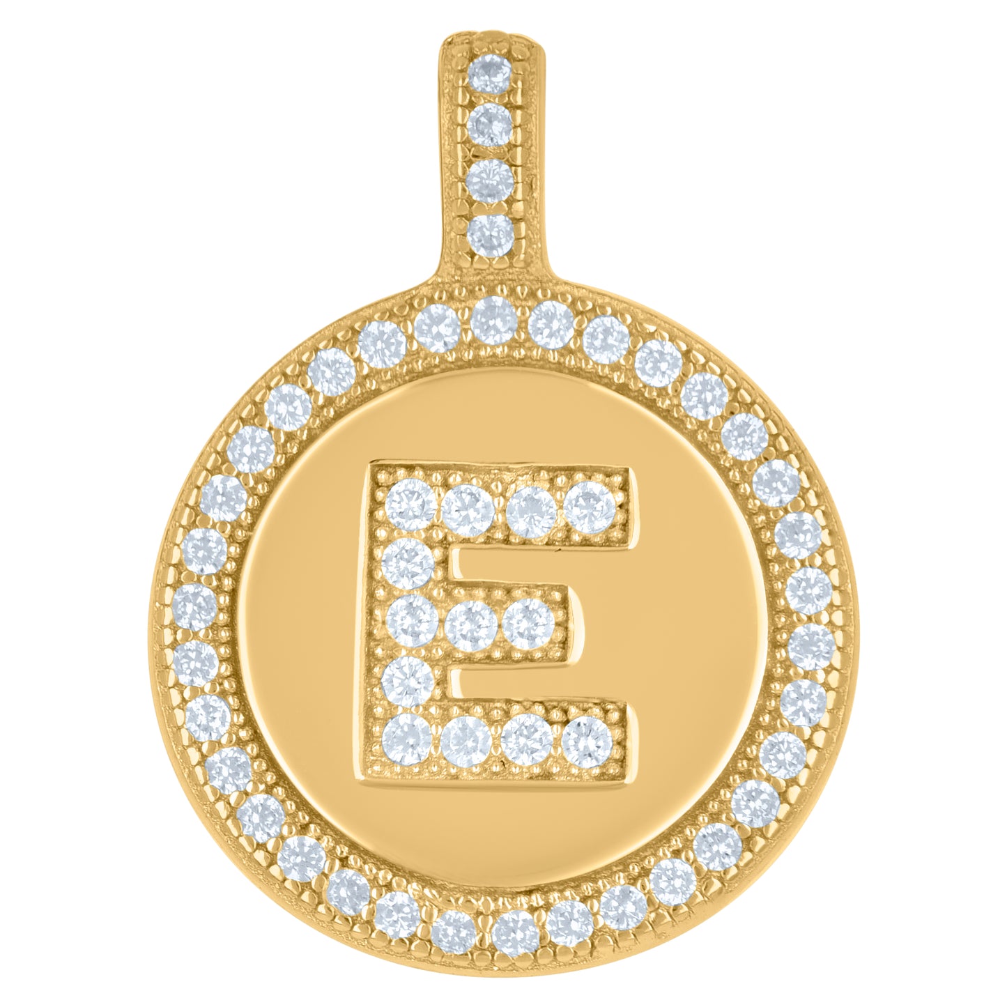Sterling Silver Unisex Cubic-Zirconia Initial Alphabet Disc Pendant Charm