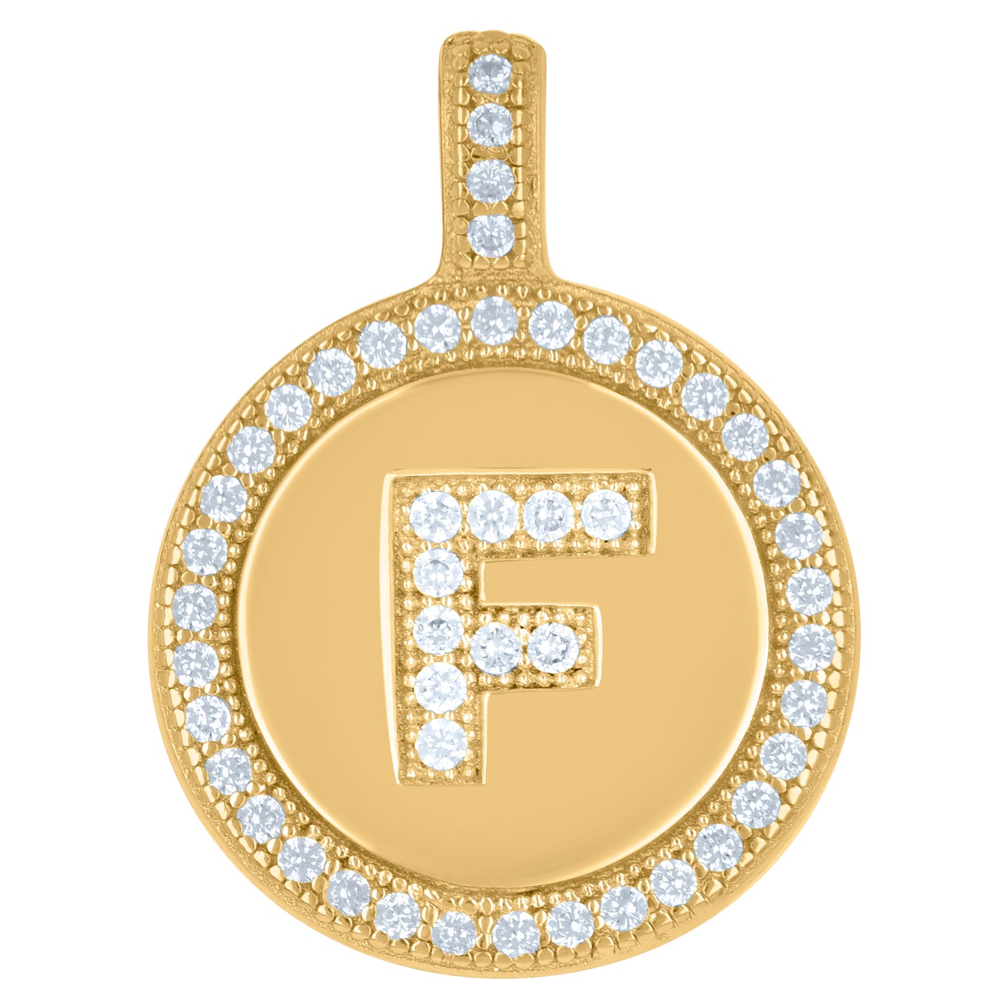 Sterling Silver Unisex Cubic-Zirconia Initial Alphabet Disc Pendant Charm