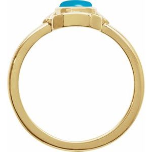 14K Yellow Gold  Oval 7 X 5 Mm Polished Natural Turquoise Deco Cabochon Ring Size 7
