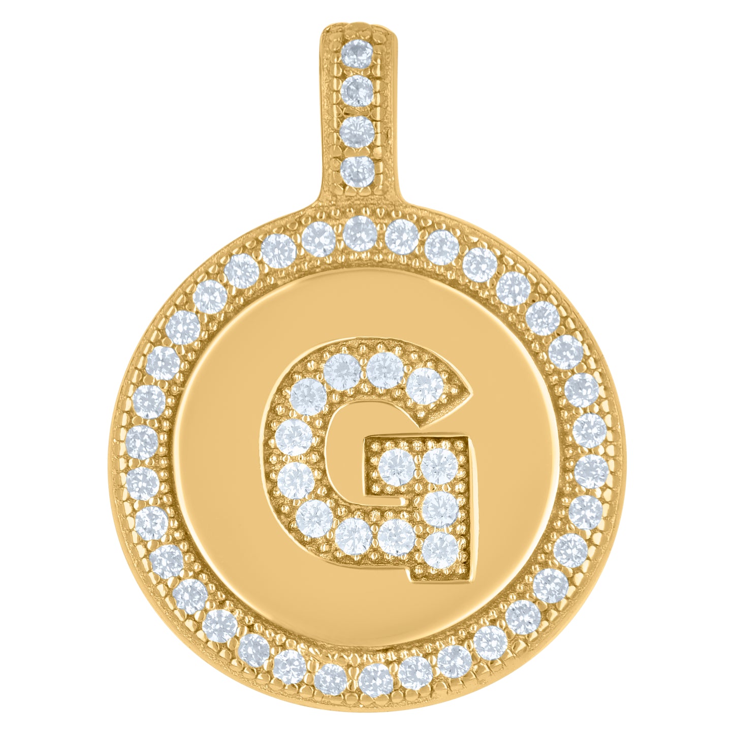 Sterling Silver Unisex Cubic-Zirconia Initial Alphabet Disc Pendant Charm