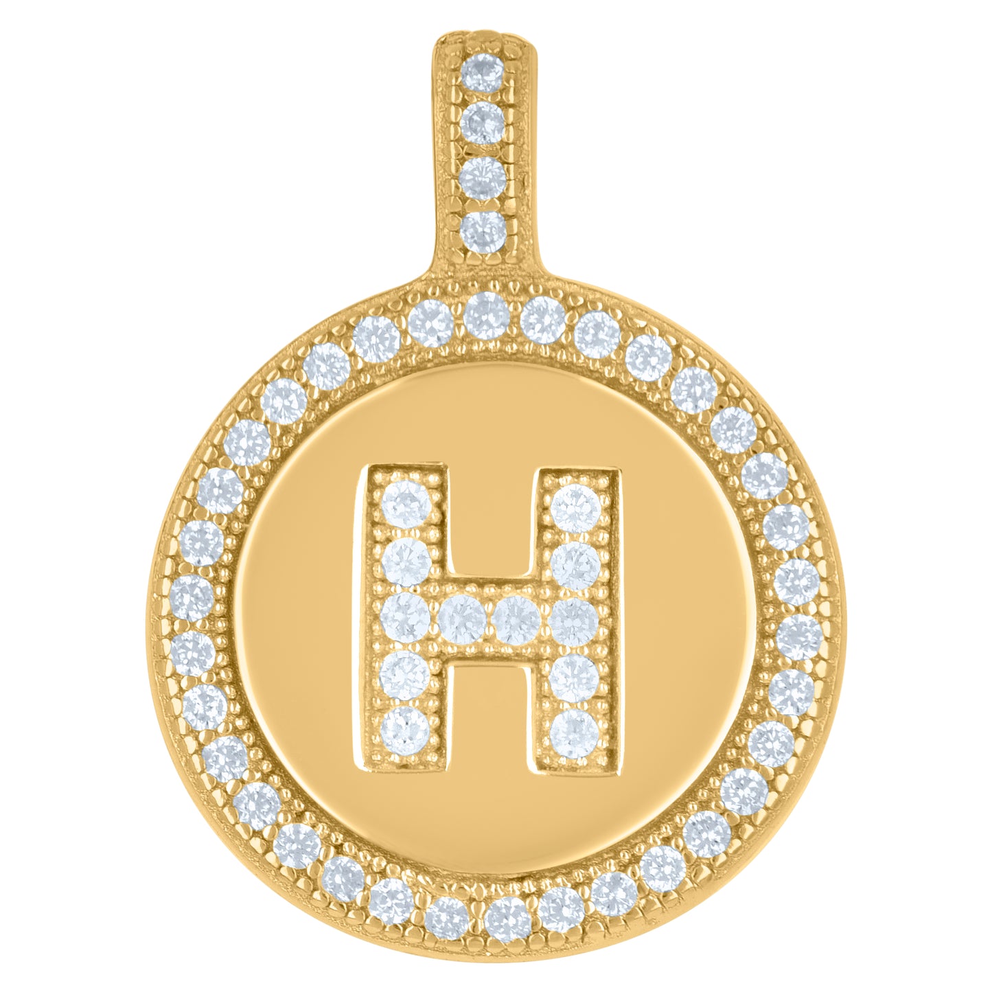 Sterling Silver Unisex Cubic-Zirconia Initial Alphabet Disc Pendant Charm
