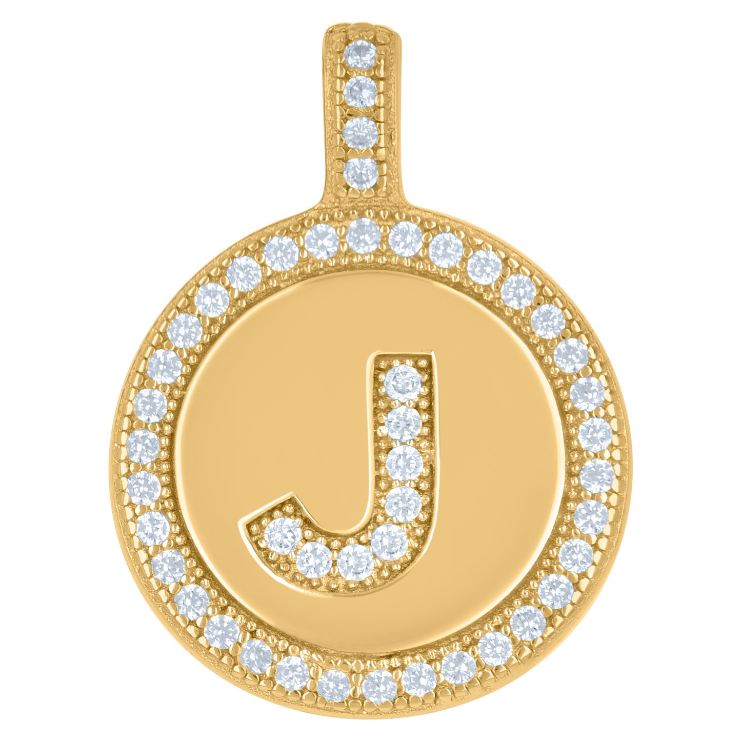 Sterling Silver Unisex Cubic-Zirconia Initial Alphabet Disc Pendant Charm