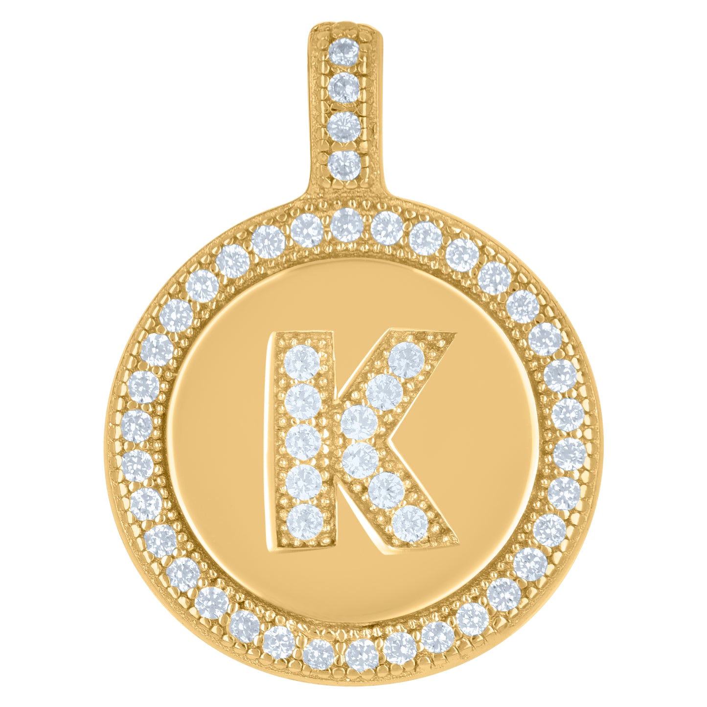Sterling Silver Unisex Cubic-Zirconia Initial Alphabet Disc Pendant Charm