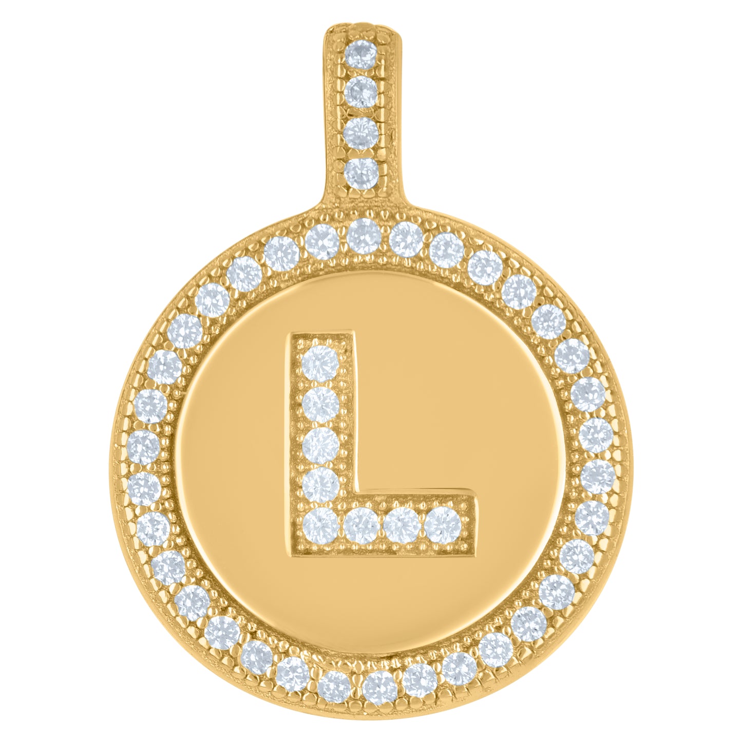 Sterling Silver Unisex Cubic-Zirconia Initial Alphabet Disc Pendant Charm