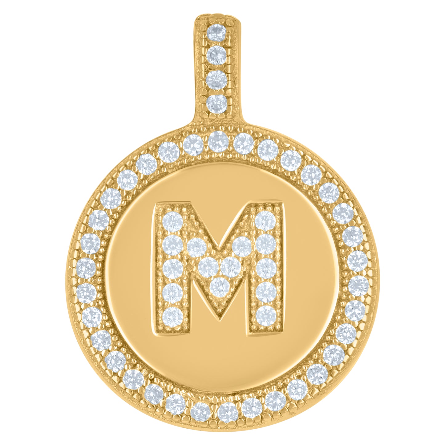 Sterling Silver Unisex Cubic-Zirconia Initial Alphabet Disc Pendant Charm