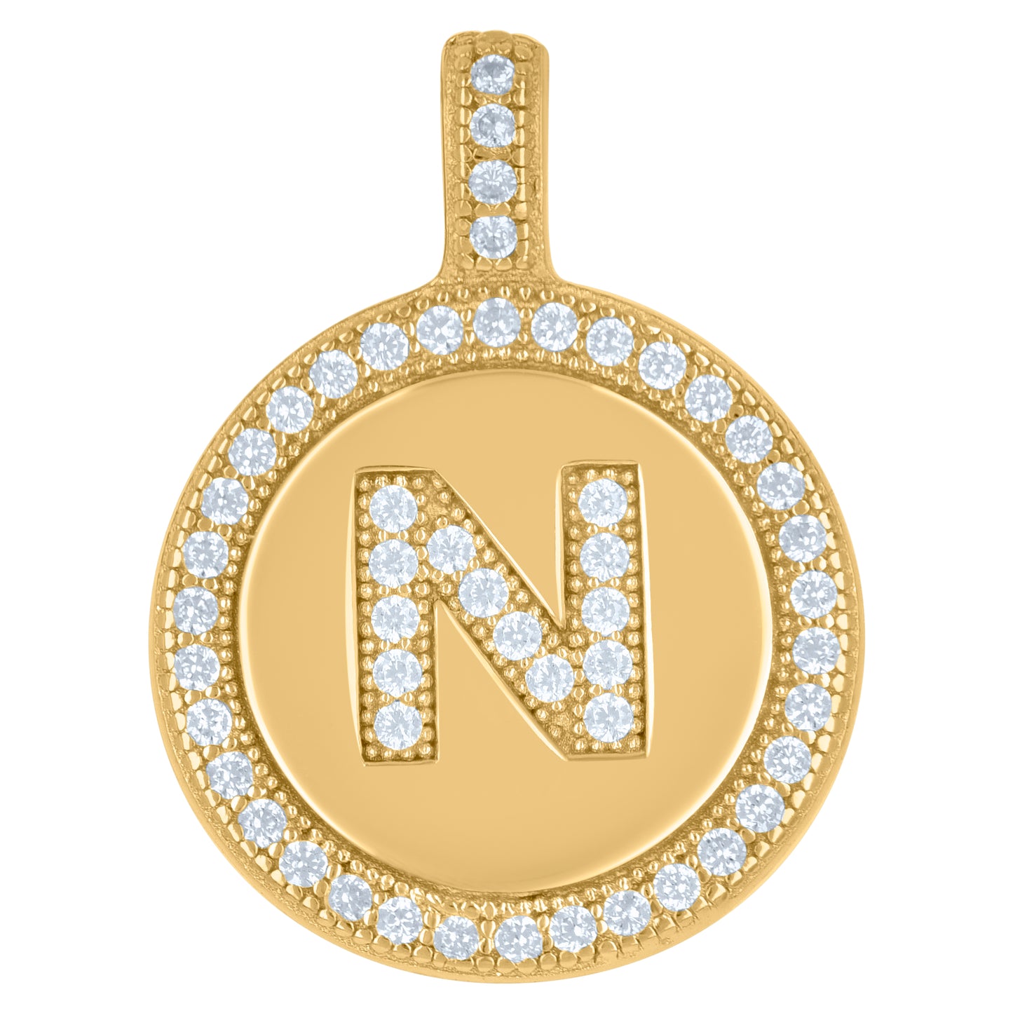 Sterling Silver Unisex Cubic-Zirconia Initial Alphabet Disc Pendant Charm