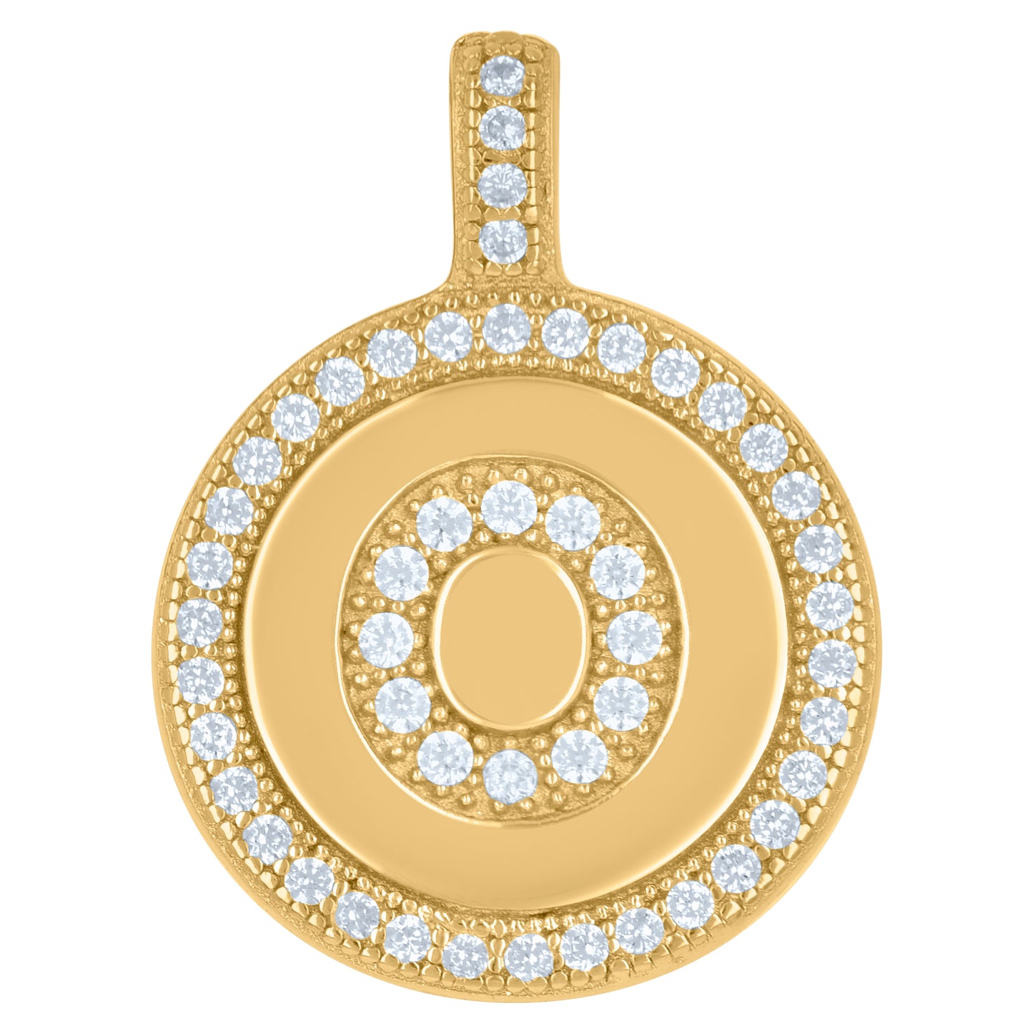 Sterling Silver Unisex Cubic-Zirconia Initial Alphabet Disc Pendant Charm