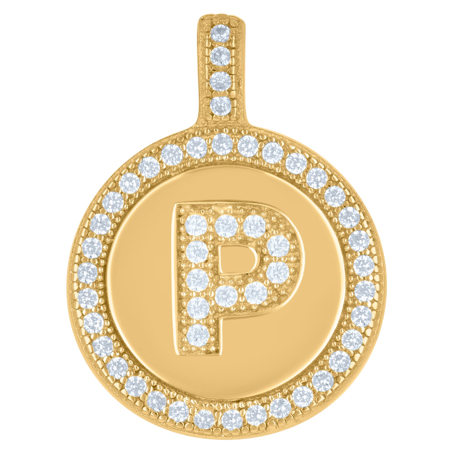 Sterling Silver Unisex Cubic-Zirconia Initial Alphabet Disc Pendant Charm