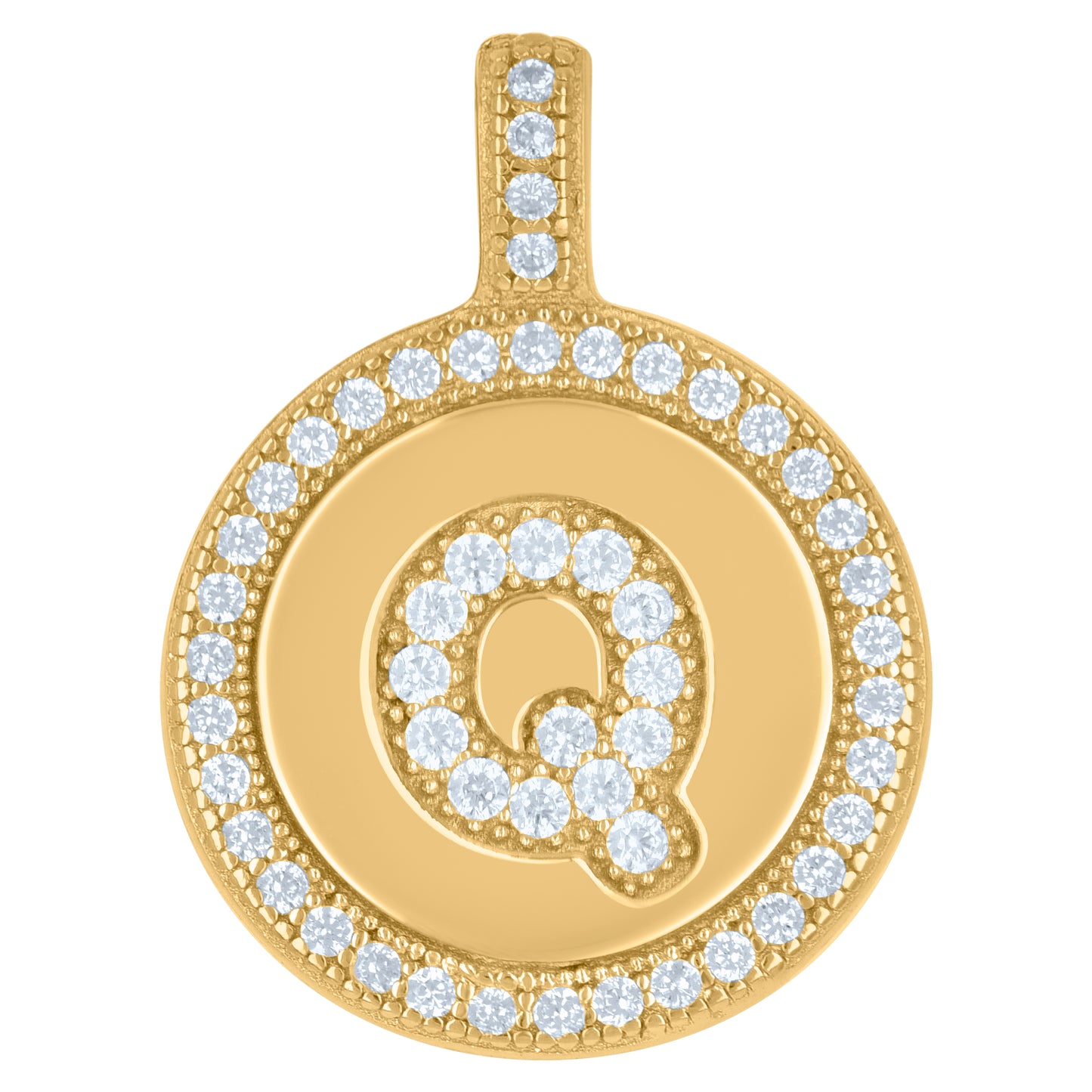 Sterling Silver Unisex Cubic-Zirconia Initial Alphabet Disc Pendant Charm