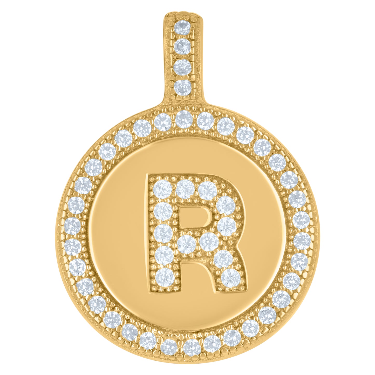Sterling Silver Unisex Cubic-Zirconia Initial Alphabet Disc Pendant Charm