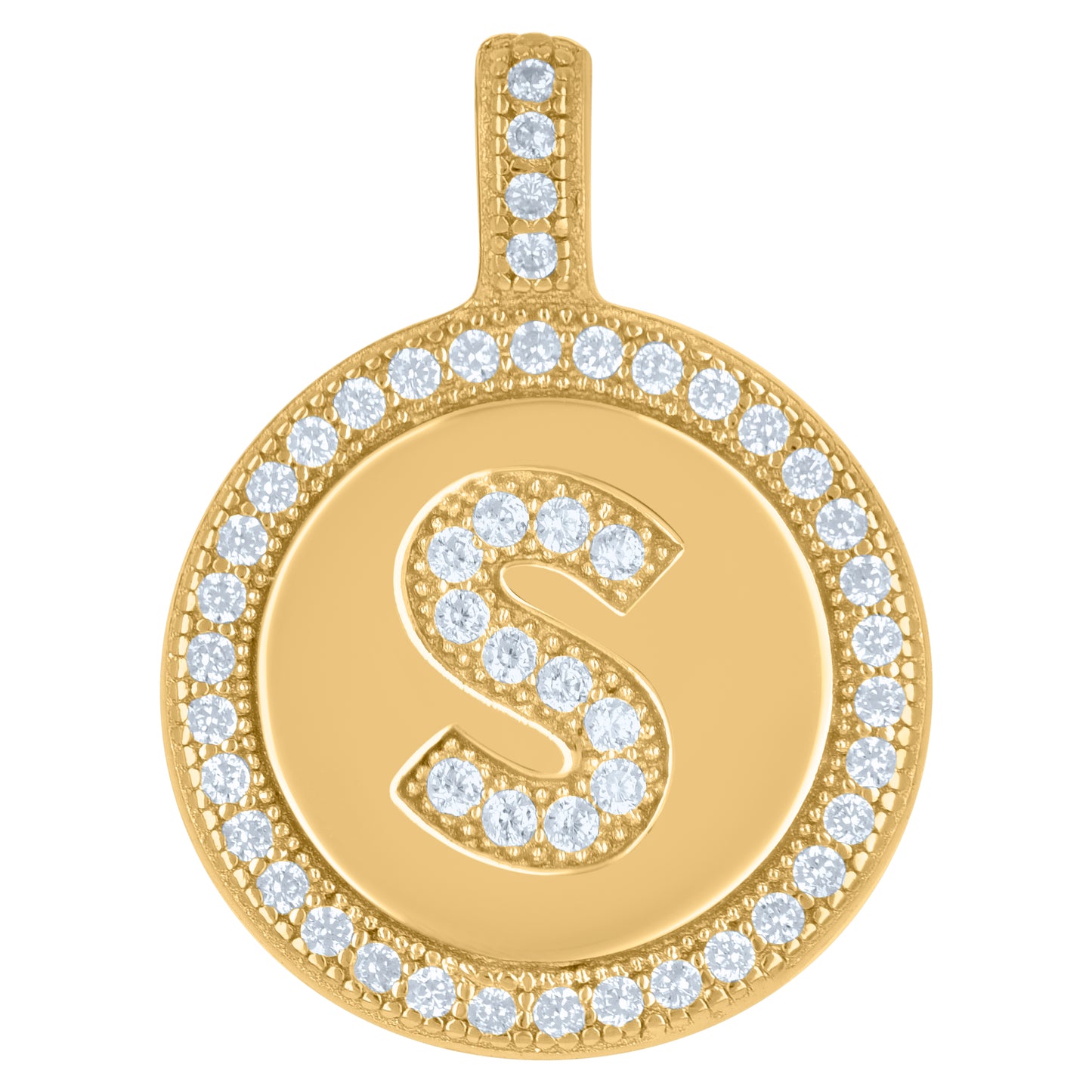 Sterling Silver Unisex Cubic-Zirconia Initial Alphabet Disc Pendant Charm