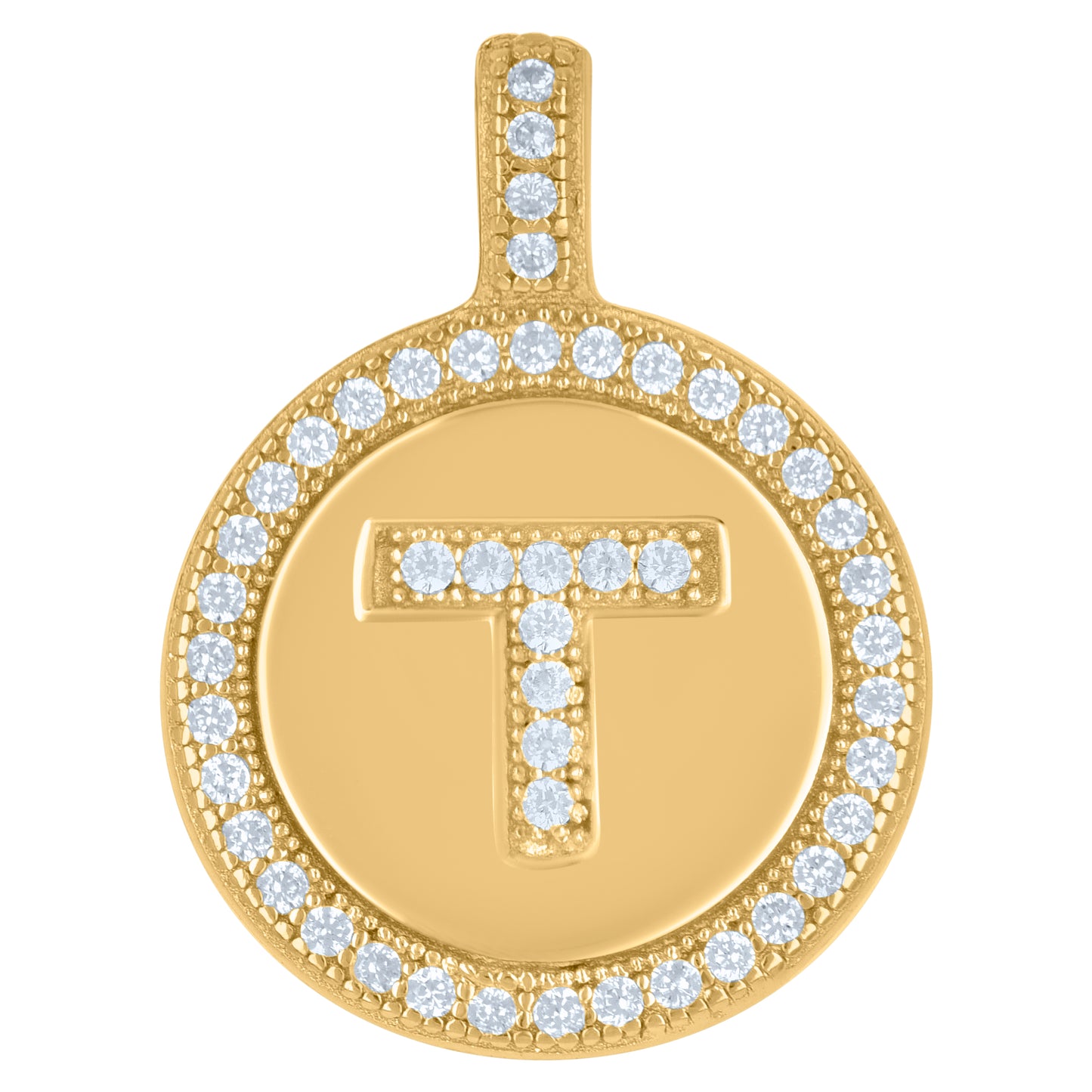 Sterling Silver Unisex Cubic-Zirconia Initial Alphabet Disc Pendant Charm