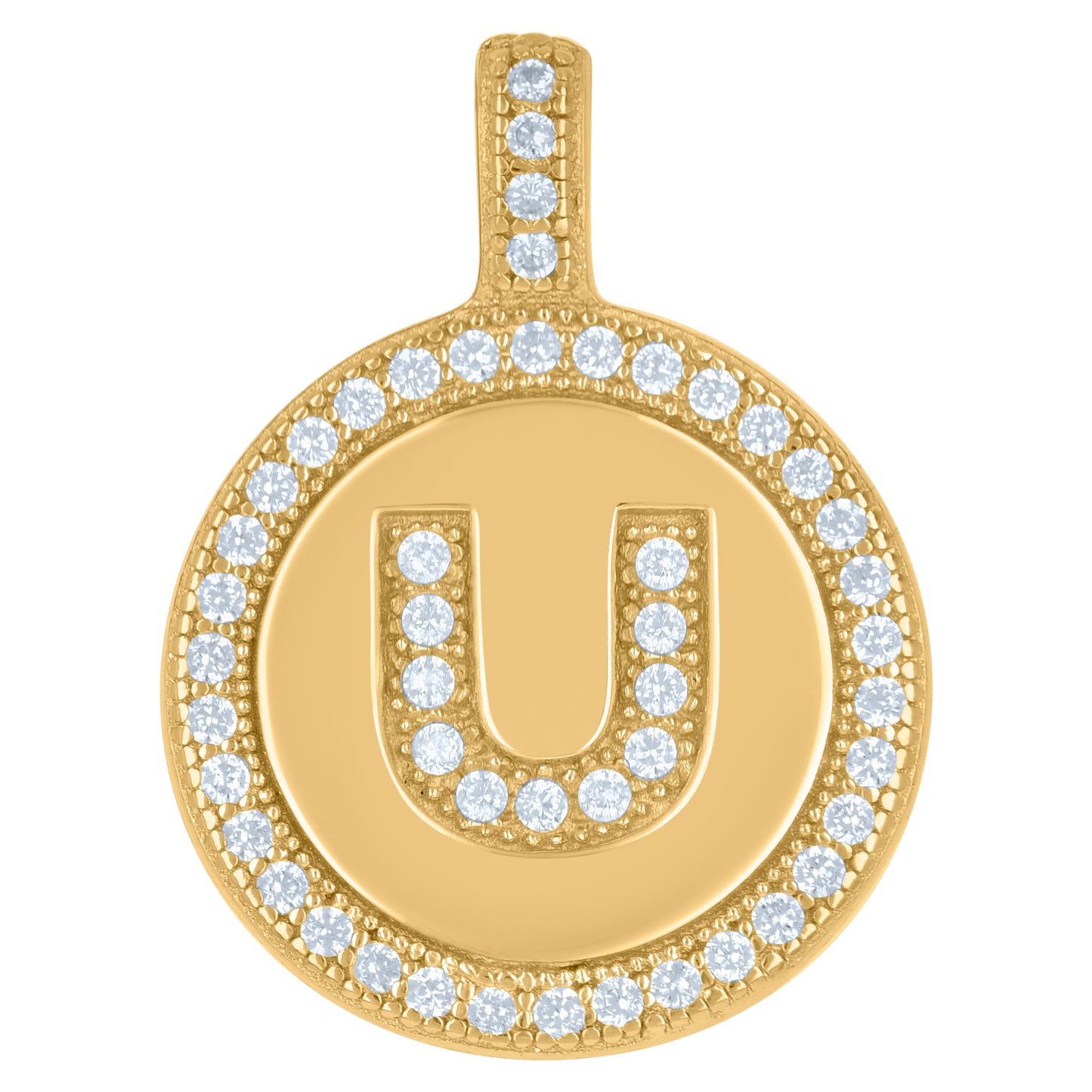 Sterling Silver Unisex Cubic-Zirconia Initial Alphabet Disc Pendant Charm