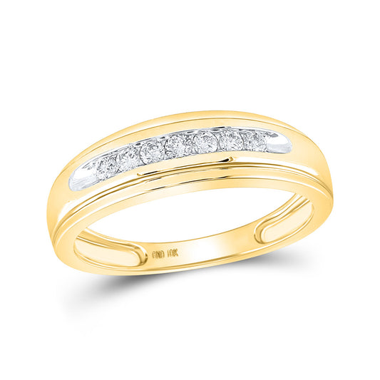 10K Yellow Gold Mens Round Diamond Wedding Channel-set Band Ring 1/4 Cttw, Mens Size: 7-13