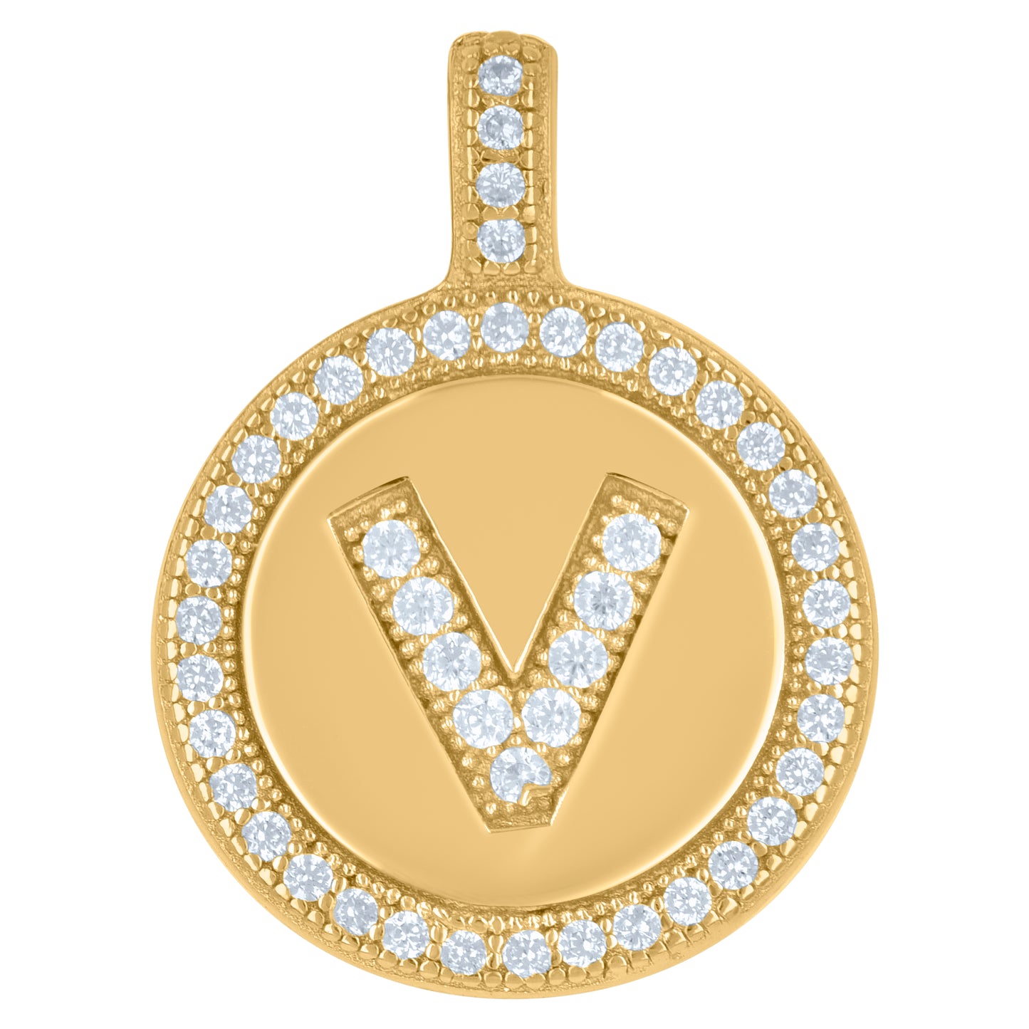 Sterling Silver Unisex Cubic-Zirconia Initial Alphabet Disc Pendant Charm