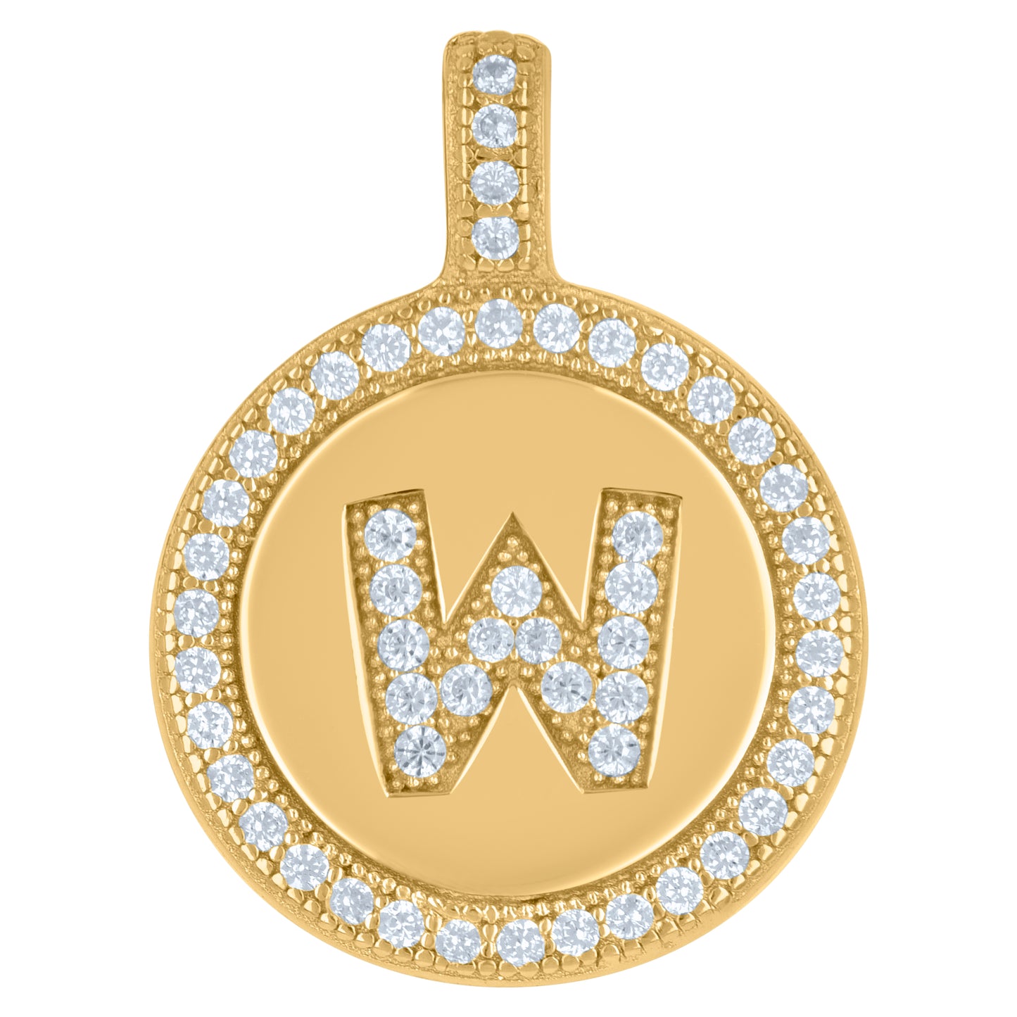 Sterling Silver Unisex Cubic-Zirconia Initial Alphabet Disc Pendant Charm