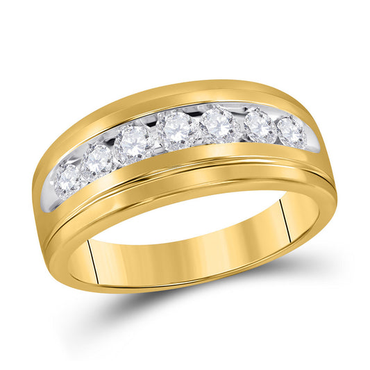 10K Yellow Gold Mens Round Diamond Wedding Channel-Set Band Ring 3/4 Cttw, Mens Size: 7-13