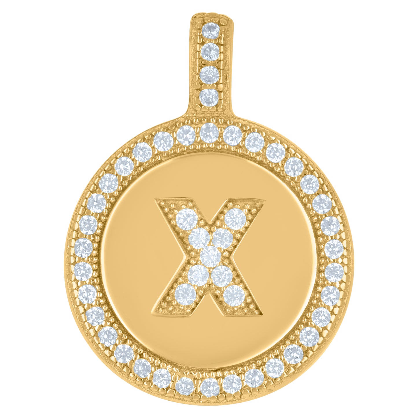 Sterling Silver Unisex Cubic-Zirconia Initial Alphabet Disc Pendant Charm
