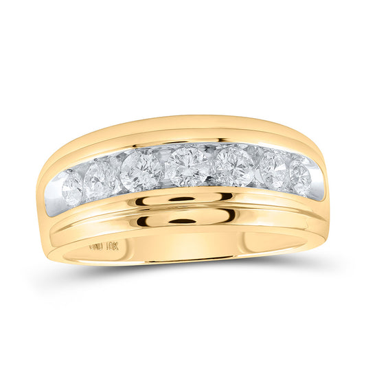 10K Yellow Gold Mens Round Diamond Wedding Channel-Set Band Ring 1 Cttw, Mens Size: 7-13