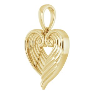 14K Yellow Gold 18.96 X 12.48 Mm Polished Angel Wing Heart Pendant