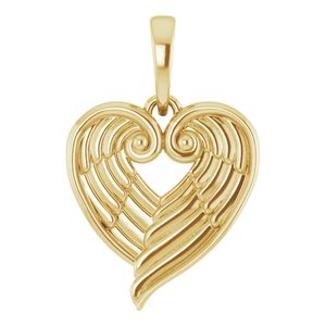 14K Yellow Gold 18.96 X 12.48 Mm Polished Angel Wing Heart Pendant
